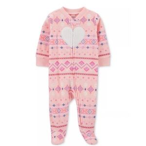Pink Fair Isle Heart Fleece 2-Way Zipper Baby Footsie Jumpsuit